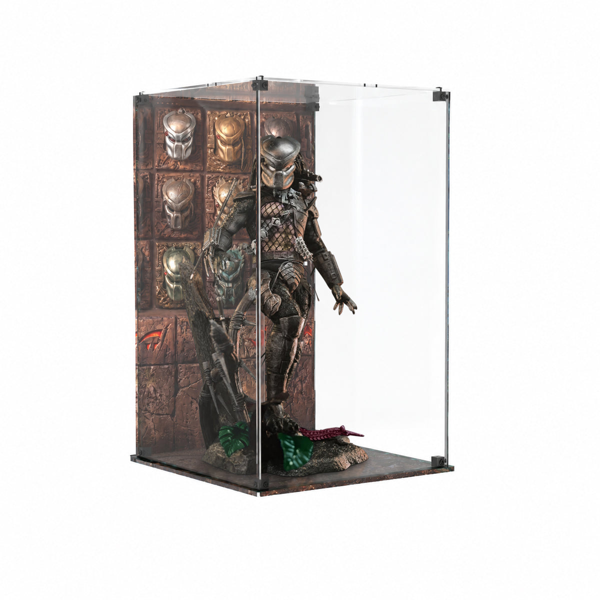 Display case for Hot Toys Predator 2.0 - Trophy Room design, side view with figure