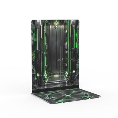 Superior Iron Man Infamous Neon printed display stand - opposite angled view of empty stand