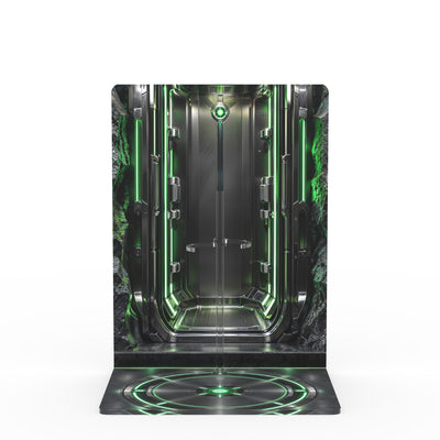 Superior Iron Man Infamous Neon printed display stand - straight front view of empty stand
