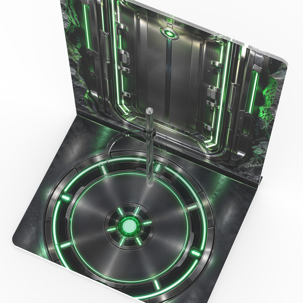 Superior Iron Man Infamous Neon printed display stand - top view of printed base and support
