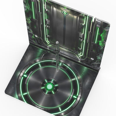 Superior Iron Man Infamous Neon printed display stand - top view of printed base and support