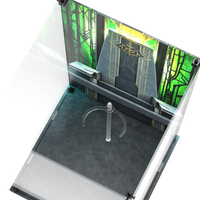 Display case for Hot Toys MMS906B Doctor Doom - printed back and matching printed base, top view
