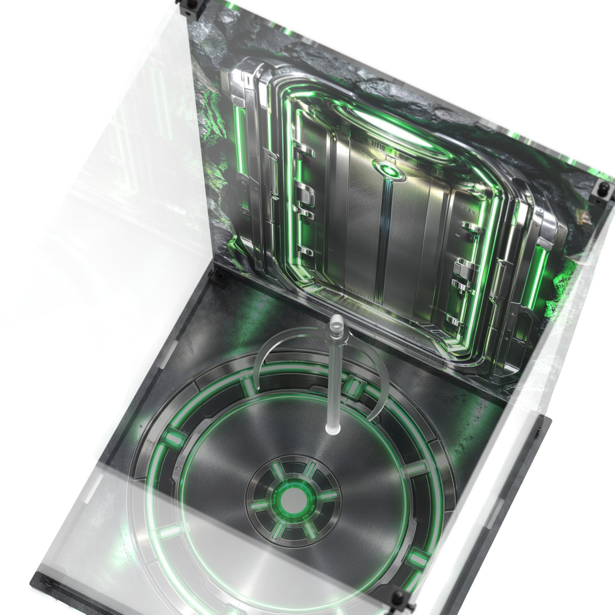 Display case for Hot Toys CMS036D83 Superior Iron Man (Infamous Neon Version) - printed back and printed base, top view