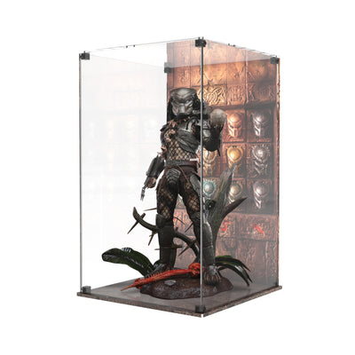 Display case for Hot Toys Predator 2.0 - Trophy Room design, angled view with figure