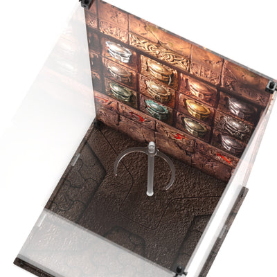 Display case for Hot Toys Predator 2.0 - Trophy Room back and printed base, top view